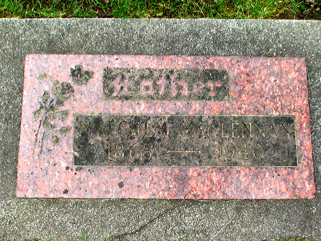Photo of headstones/Malcolm MacLennan 1868-1940 hdstn Seattle Evergreen-Washelli Mem Pk WA